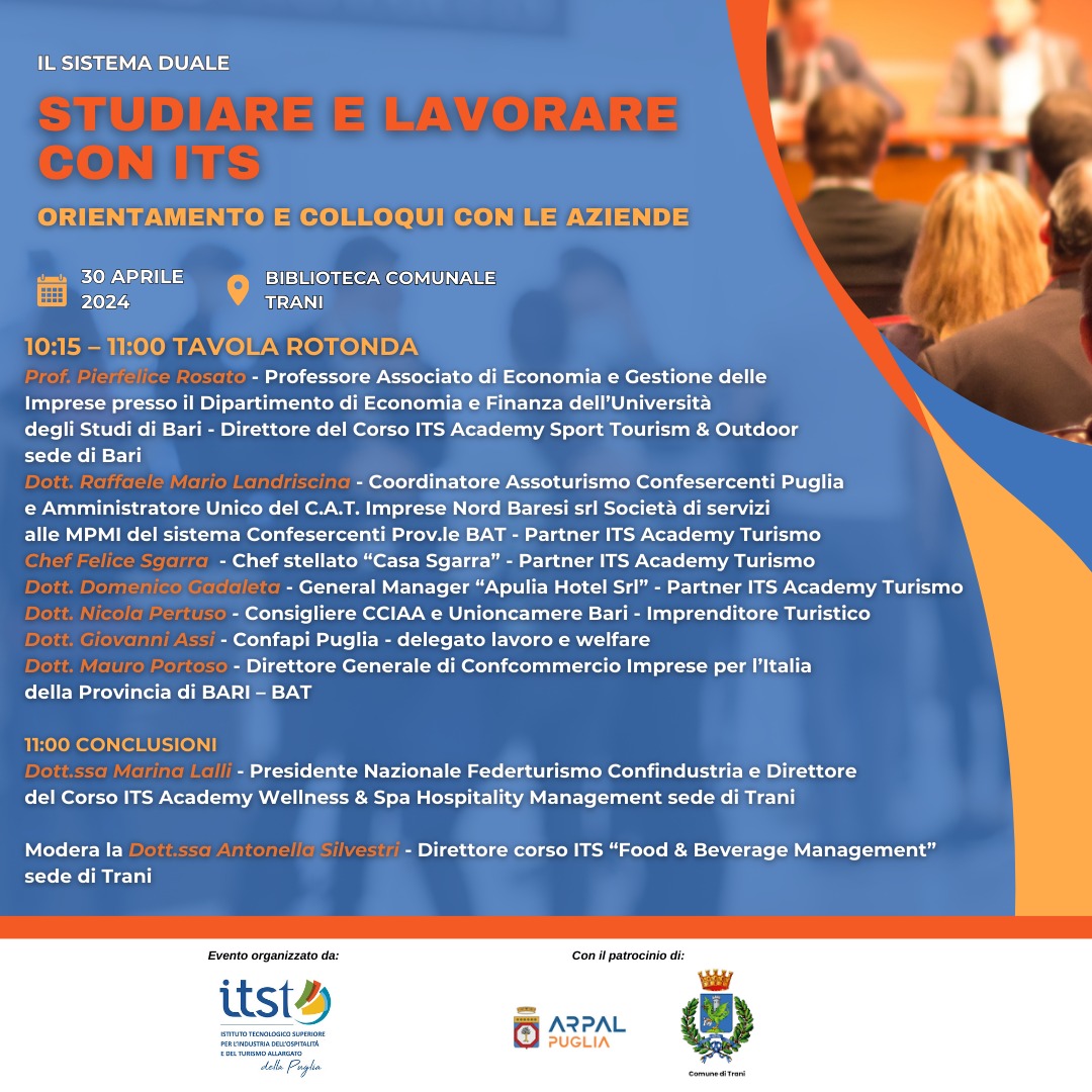 EVENTO 30 APRILE 2024 ORE 9.00 - IL SISTESMA DUALE, STUDIARE E LAVORARE CON CON ITS – Orientamento e colloqui con aziende 